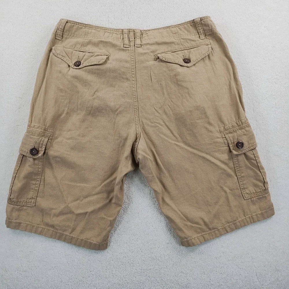 Lucky Brand Linen BlendCargo Shorts Men's 33 Khaki Relaxed Fit Utility Casual